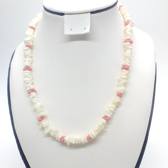 Puka Shell Necklace Pink White Chips Spring Ring - Picture 5 of 5